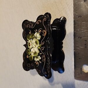 Hand painted flower design lacquered top wooden box jewelry storage butterfly